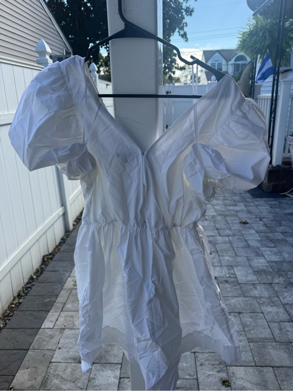 Express White Puff Sleeve V-Neck Peplum Top